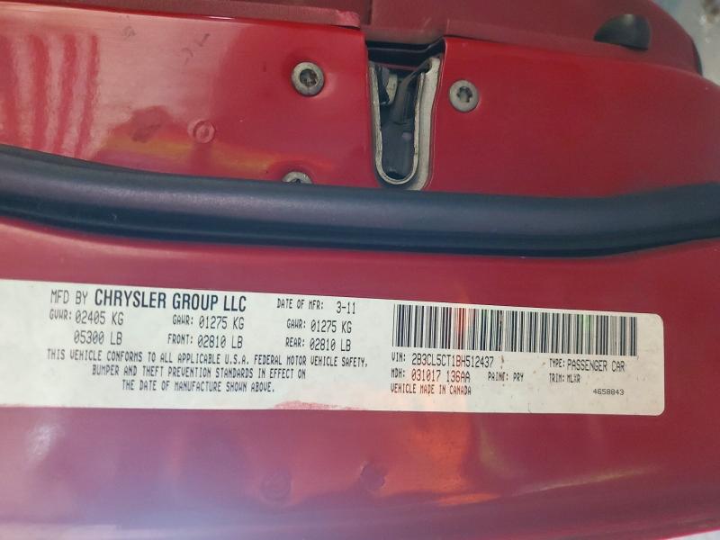 49025706 :رقم المزاد ، 2B3CL5CT1BH512437 vin ، 2011 Dodge Charger مزاد بيع