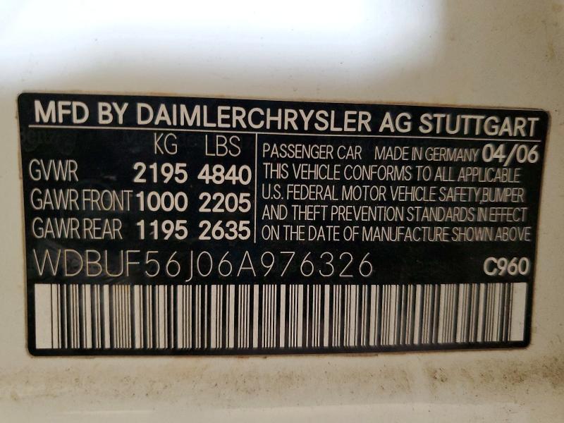 Aukcja sprzedaży 2006 Mercedes-benz E, vin: WDBUF56J06A976326, numer aukcji: 50175736