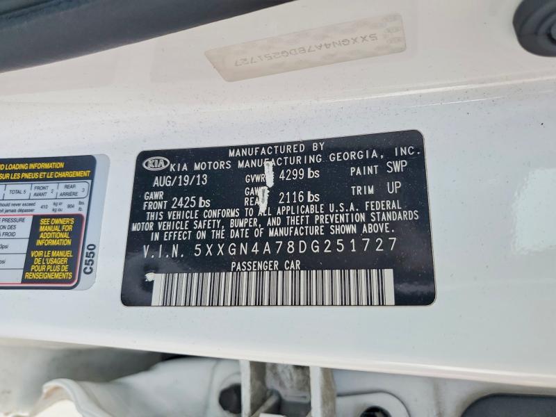 Auction sale of the 2013 Kia Optima, vin: 5XXGN4A78DG251727, lot number: 48021676