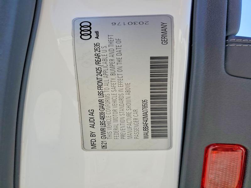 2021 Audi A4 მანქანა იყიდება აუქციონზე, vin: WAUBBAF40MA078505, აუქციონის ნომერი: 47723486