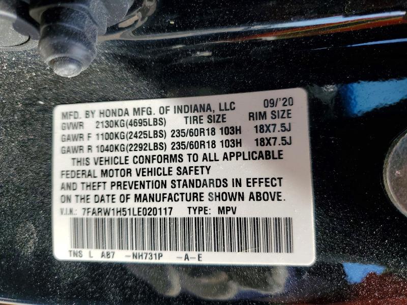 2020 Honda Cr-v მანქანა იყიდება აუქციონზე, vin: 7FARW1H51LE020117, აუქციონის ნომერი: 49553236