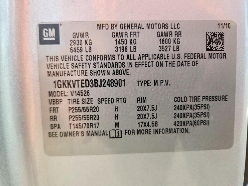 Aukcja sprzedaży 2011 Gmc Acadia, vin: 1GKKVTED3BJ248901, numer aukcji: 51558286