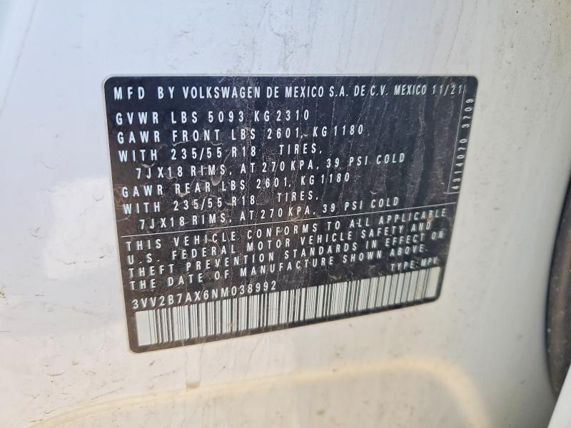 50075276 :رقم المزاد ، 3VV2B7AX6NM038992 vin ، 2022 Volkswagen Tiguan مزاد بيع