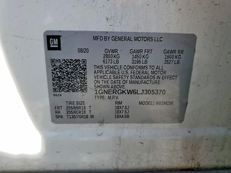 47838106 :رقم المزاد ، 1GNERGKW6LJ305370 vin ، 2020 Chevrolet Traverse مزاد بيع