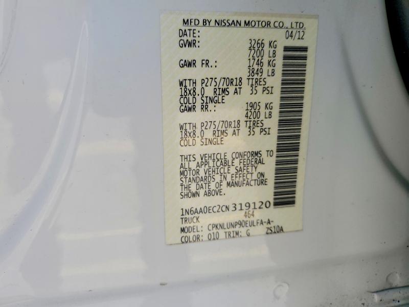 Aukcja sprzedaży 2012 Nissan Titan, vin: 1N6AA0EC2CN319120, numer aukcji: 51181726