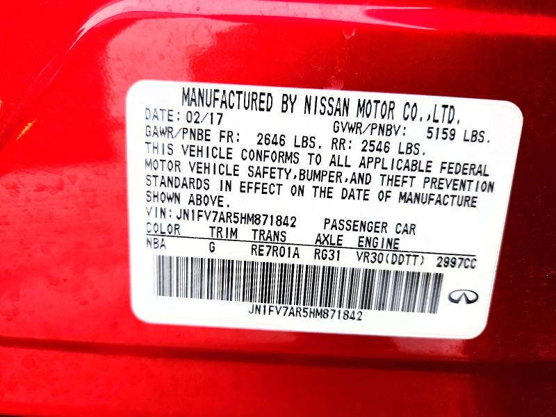 Продажа на аукционе авто 2017 Infiniti Q50, vin: JN1FV7AR5HM871842, номер лота: 51853806