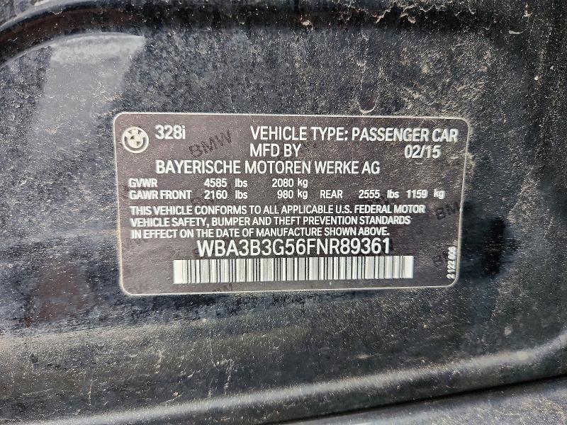 2015 Bmw 328 მანქანა იყიდება აუქციონზე, vin: WBA3B3G56FNR89361, აუქციონის ნომერი: 50161776