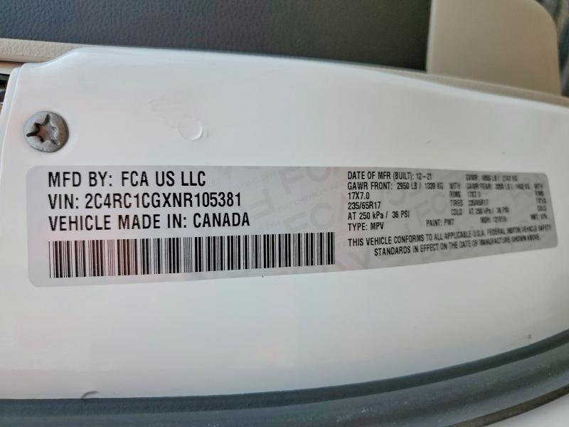 49509716 :رقم المزاد ، 2C4RC1CGXNR105381 vin ، 2022 Chrysler Voyager مزاد بيع