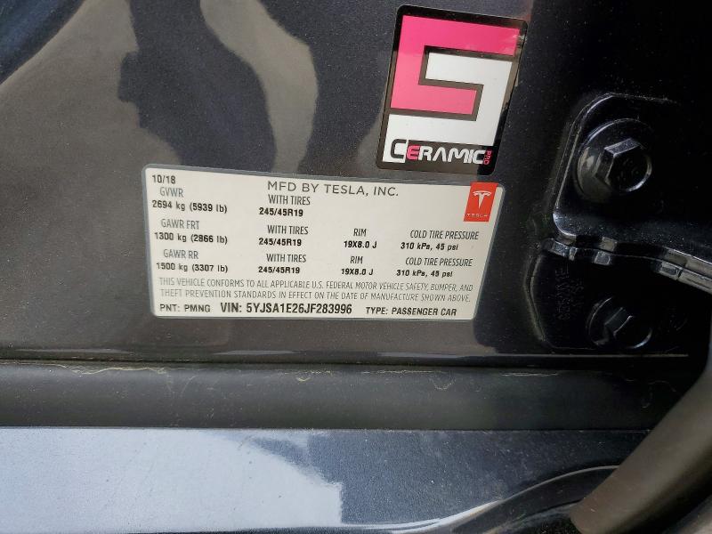 50547706 :رقم المزاد ، 5YJSA1E26JF283996 vin ، 2018 Tesla Model S مزاد بيع