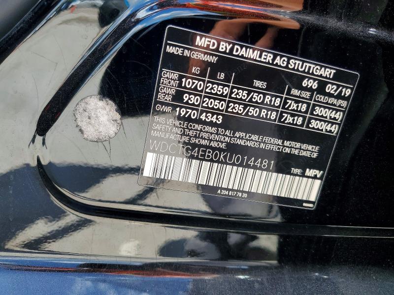 47608466 :رقم المزاد ، WDCTG4EB0KU014481 vin ، 2019 Mercedes-benz Gla مزاد بيع