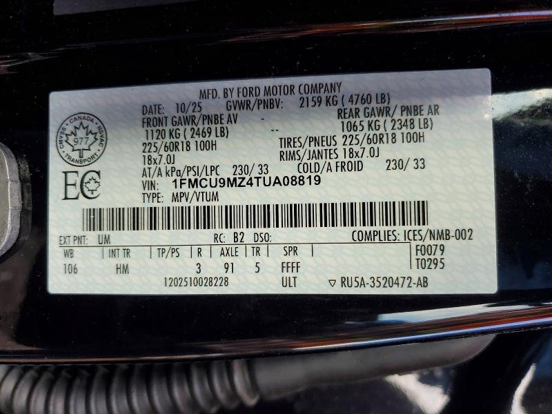 48455346 :رقم المزاد ، 1FMCU9MZ4TUA08819 vin ، 2026 Ford Escape مزاد بيع
