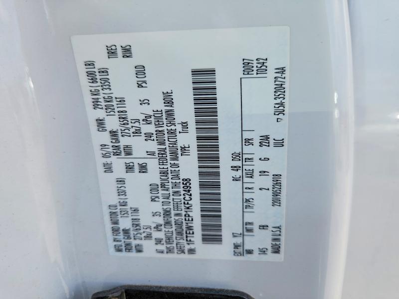 Aukcja sprzedaży 2019 Ford F150, vin: 1FTEW1EP1KFC24958, numer aukcji: 49409346