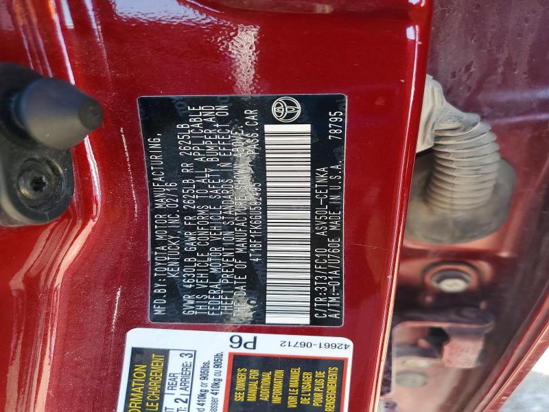 50053936 :رقم المزاد ، 4T1BF1FK6GU582495 vin ، 2016 Toyota Camry مزاد بيع