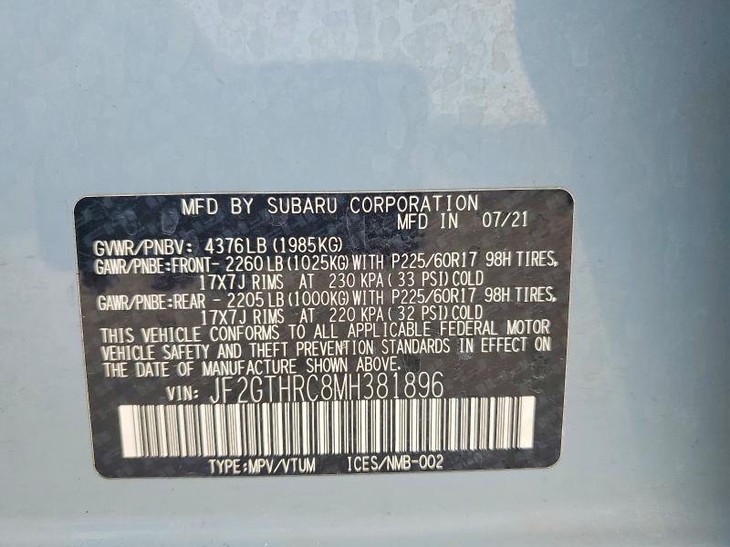 Продаж на аукціоні авто 2021 Subaru Crosstrek, vin: JF2GTHRC8MH381896, номер лоту: 48234656