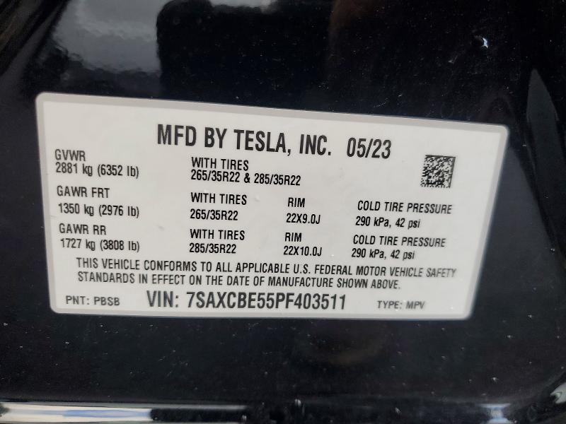 Продажа на аукционе авто 2023 Tesla Model X, vin: 7SAXCBE55PF403511, номер лота: 48263246