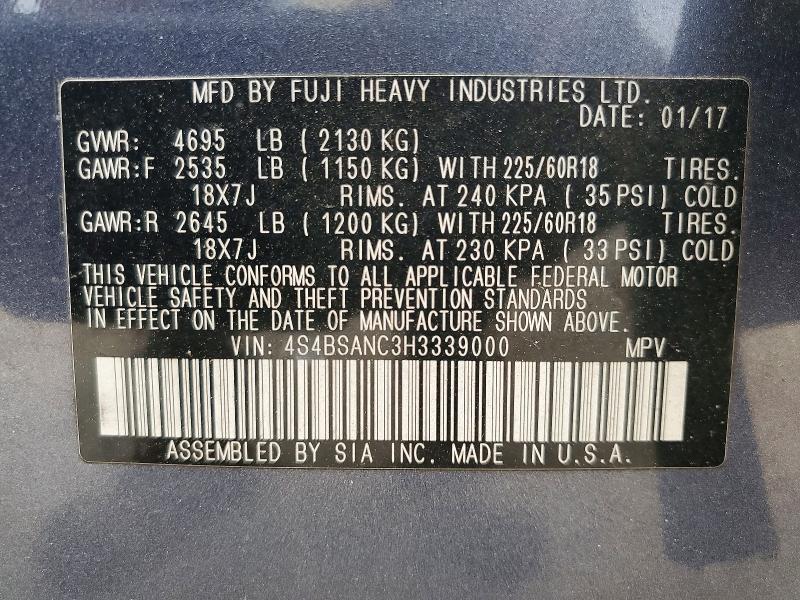 Продажа на аукционе авто 2017 Subaru Outback, vin: 4S4BSANC3H3339000, номер лота: 48827096