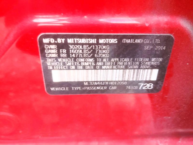 Aukcja sprzedaży 2015 Mitsubishi Mirage, vin: ML32A4HJ3FH012098, numer aukcji: 50050786