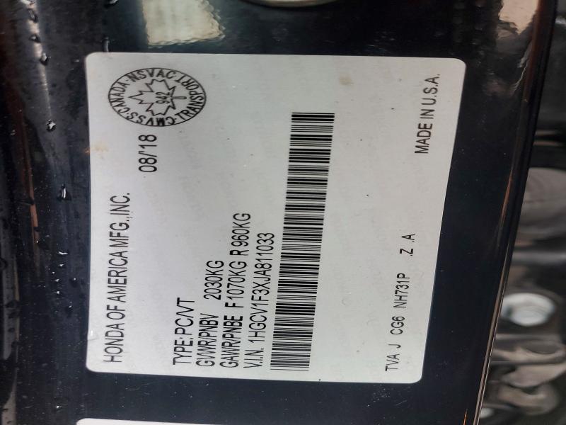 Продаж на аукціоні авто 2018 Honda Accord, vin: 1HGCV1F3XJA811033, номер лоту: 49301466