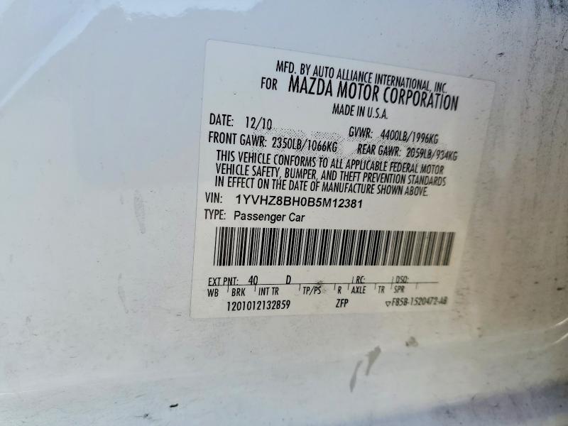 Aukcja sprzedaży 2011 Mazda 6, vin: 1YVHZ8BH0B5M12381, numer aukcji: 49733086