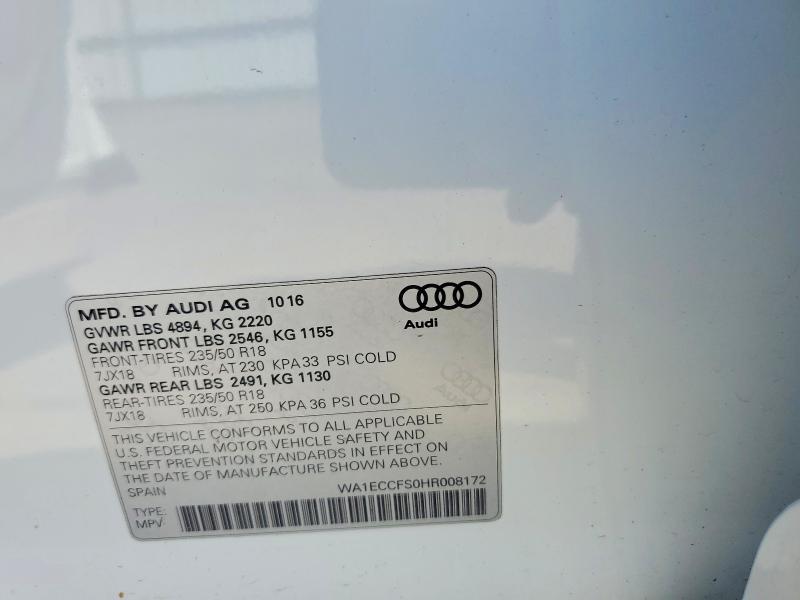 2017 Audi Q3 მანქანა იყიდება აუქციონზე, vin: WA1ECCFS0HR008172, აუქციონის ნომერი: 48955616