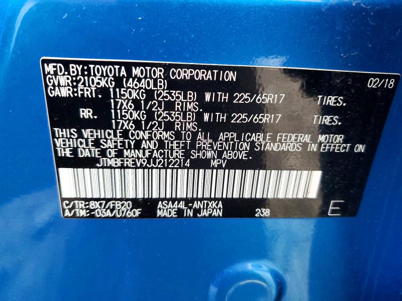 Aukcja sprzedaży 2018 Toyota Rav4, vin: JTMBFREV9JJ212214, numer aukcji: 48982286