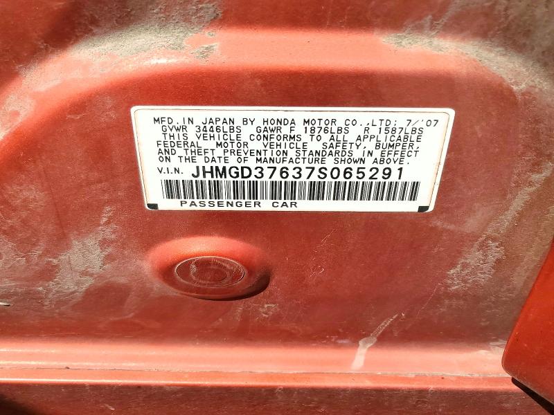 50403826 :رقم المزاد ، JHMGD37637S065291 vin ، 2007 Honda Fit مزاد بيع