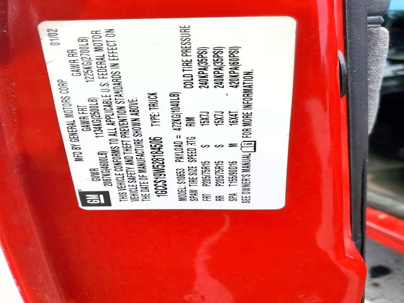 Продаж на аукціоні авто 2002 Chevrolet S Truck, vin: 1GCCS19W528184506, номер лоту: 52132176