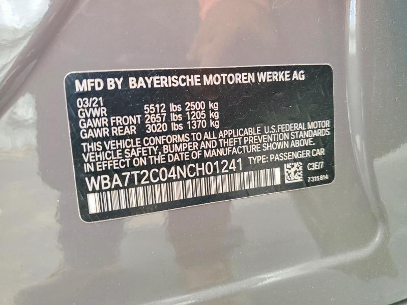 48675516 :رقم المزاد ، WBA7T2C04NCH01241 vin ، 2022 Bmw 740 مزاد بيع
