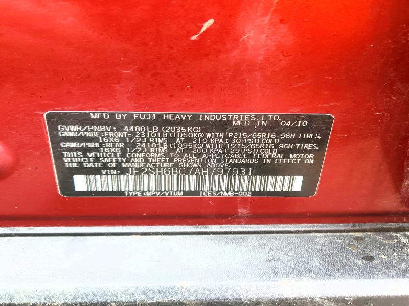 Продажа на аукционе авто 2010 Subaru Forester, vin: JF2SH6BC7AH797931, номер лота: 49605176