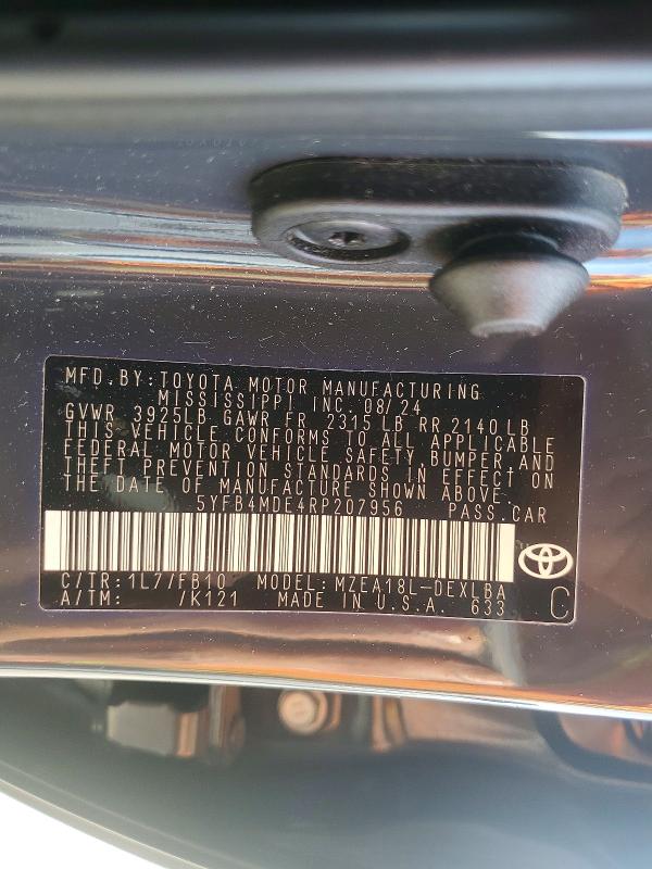 Продажа на аукционе авто 2024 Toyota Corolla, vin: 5YFB4MDE4RP207956, номер лота: 50980316