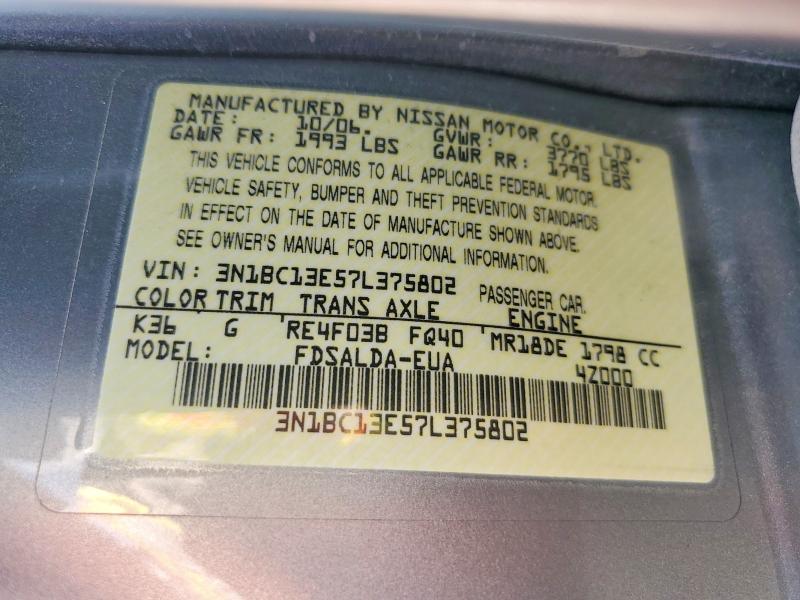 Aukcja sprzedaży 2007 Nissan Versa, vin: 3N1BC13E57L375802, numer aukcji: 52079996