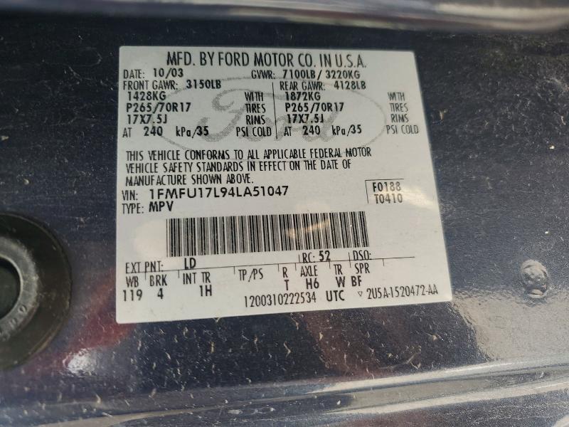 Продажа на аукционе авто 2004 Ford Expedition, vin: 1FMFU17L94LA51047, номер лота: 51065206