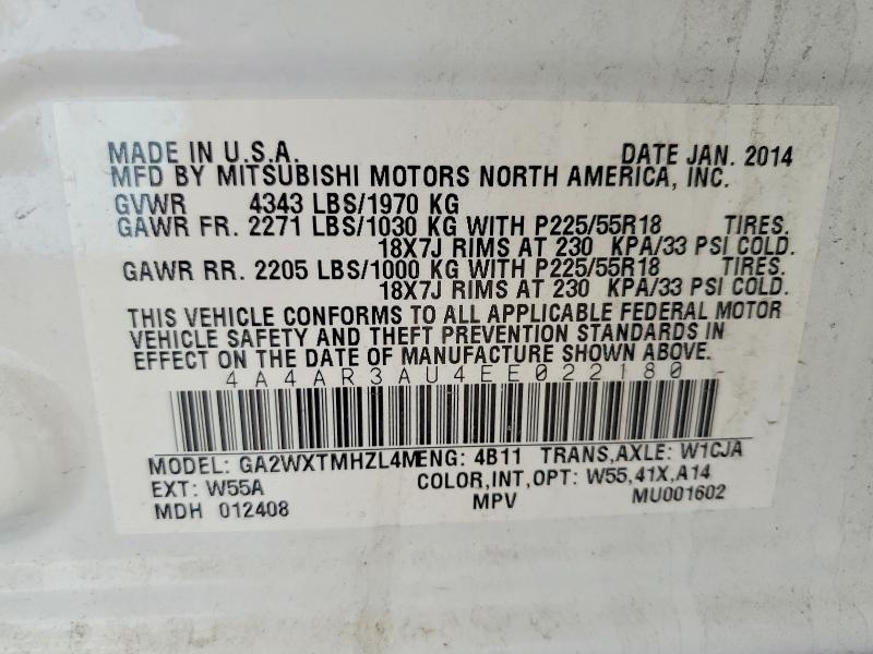 Продаж на аукціоні авто 2014 Mitsubishi Outlander Sport, vin: 4A4AR3AU4EE022180, номер лоту: 51771616