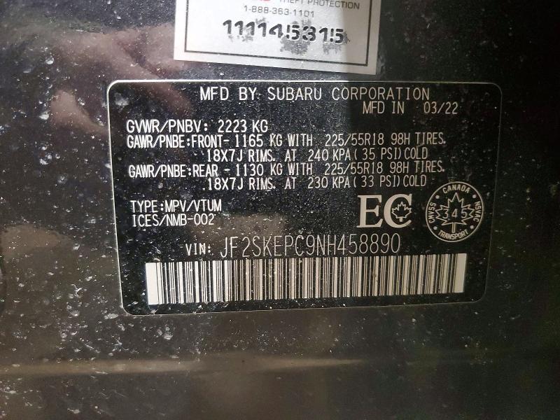 50883336 :رقم المزاد ، JF2SKEPC9NH458890 vin ، 2022 Subaru Forester مزاد بيع