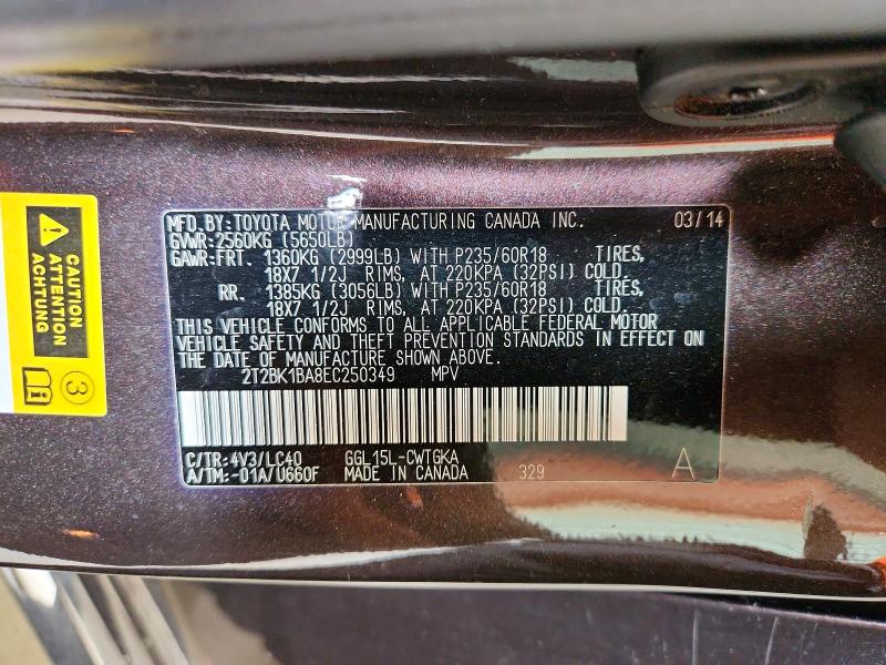 2014 Lexus Rx 350 მანქანა იყიდება აუქციონზე, vin: 2T2BK1BA8EC250349, აუქციონის ნომერი: 50384356