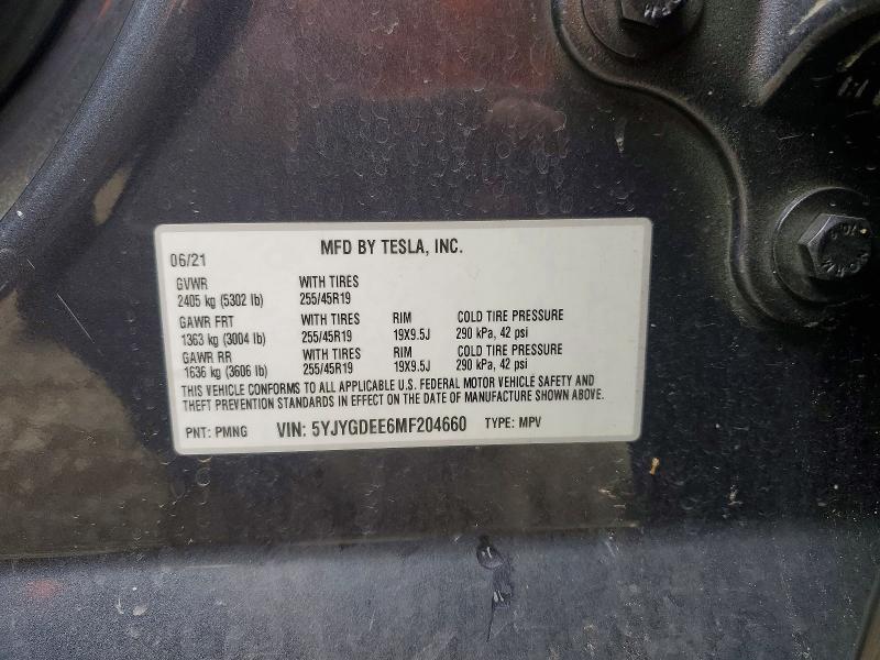 50302546 :رقم المزاد ، 5YJYGDEE6MF204660 vin ، 2021 Tesla Model Y مزاد بيع