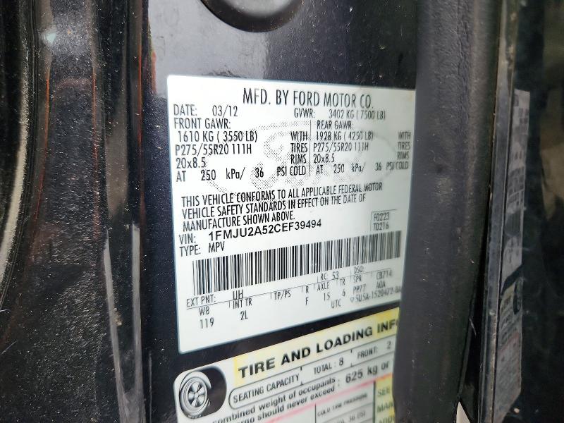 2012 Ford Expedition მანქანა იყიდება აუქციონზე, vin: 1FMJU2A52CEF39494, აუქციონის ნომერი: 51814546