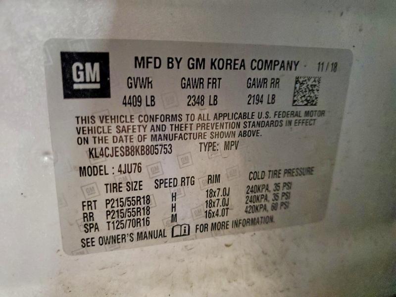 51742396 :رقم المزاد ، KL4CJESB8KB805753 vin ، 2019 Buick Encore مزاد بيع