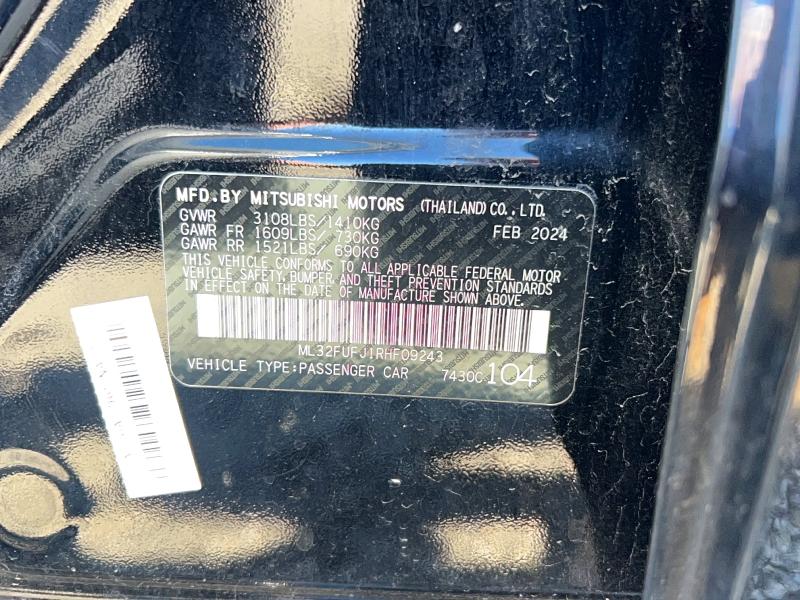 Aukcja sprzedaży 2024 Mitsubishi Mirage, vin: ML32FUFJ1RHF09243, numer aukcji: 51192376