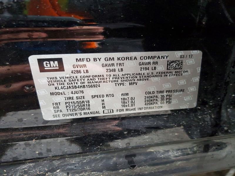 48481276 :رقم المزاد ، KL4CJASB4HB156924 vin ، 2017 Buick Encore مزاد بيع