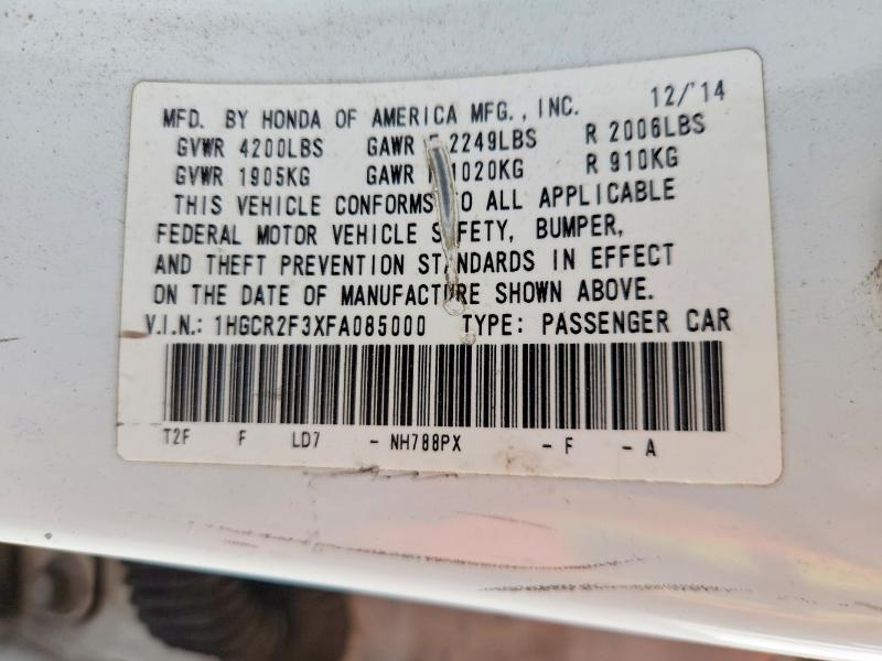 Aukcja sprzedaży 2015 Honda Accord, vin: 1HGCR2F3XFA085000, numer aukcji: 51143826