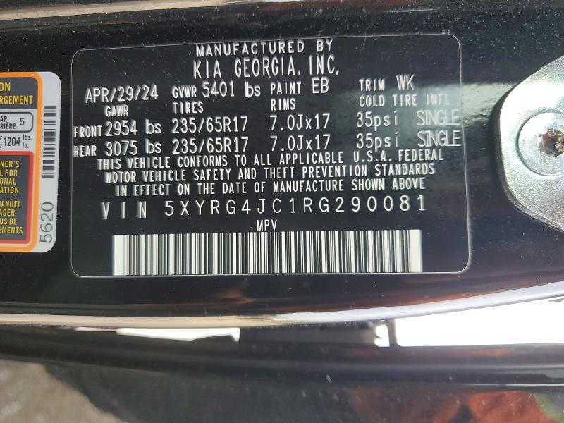 2024 Kia Sorento მანქანა იყიდება აუქციონზე, vin: 5XYRG4JC1RG290081, აუქციონის ნომერი: 49957606