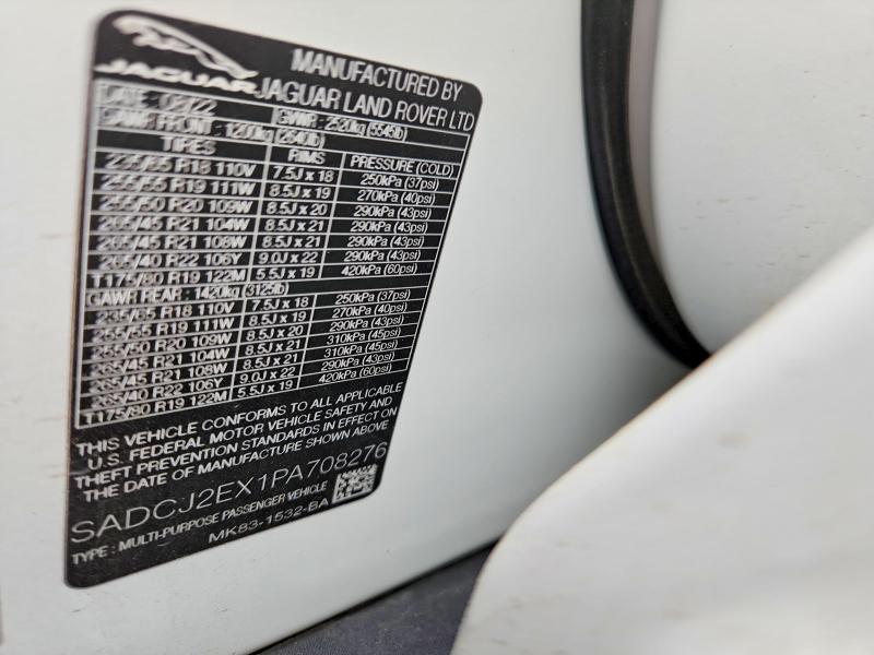 Aukcja sprzedaży 2023 Jaguar F-pace, vin: SADCJ2EX1PA708276, numer aukcji: 51718506