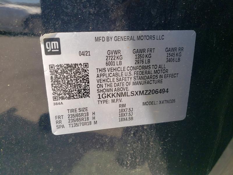 Auction sale of the 2021 Gmc Acadia, vin: 1GKKNMLSXMZ206494, lot number: 49953066