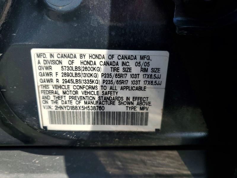 49776776 :رقم المزاد ، 2HNYD188X5H538760 vin ، 2005 Acura Mdx مزاد بيع