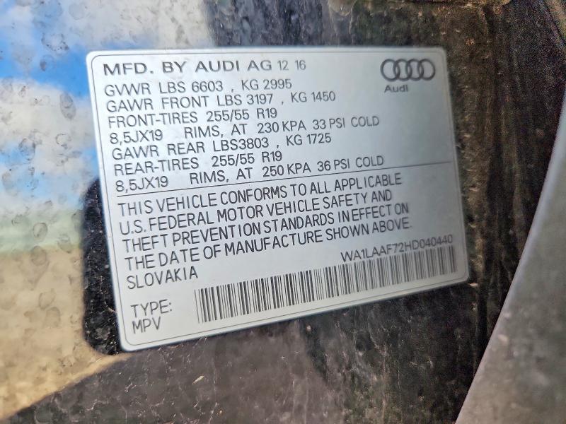 Продаж на аукціоні авто 2017 Audi Q7, vin: WA1LAAF72HD040440, номер лоту: 51680546