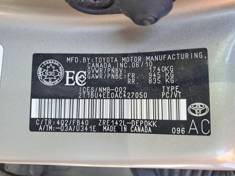 Продажа на аукционе авто 2010 Toyota Corolla, vin: 2T1BU4EE0AC427050, номер лота: 51186146