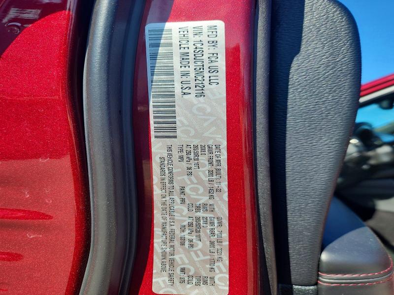 Продаж на аукціоні авто 2022 Dodge Durango, vin: 1C4SDJCT5NC212116, номер лоту: 49371226