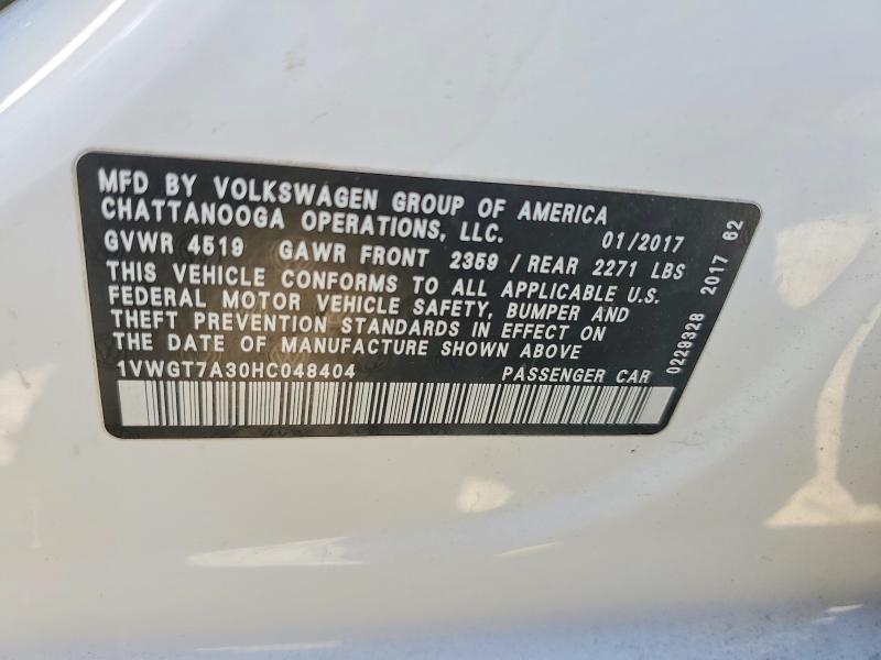 51146526 :رقم المزاد ، 1VWGT7A30HC048404 vin ، 2017 Volkswagen Passat مزاد بيع