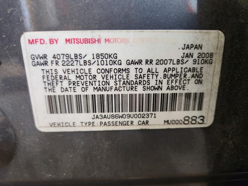 Продаж на аукціоні авто 2009 Mitsubishi Lancer, vin: JA3AU86W09U002371, номер лоту: 49607946